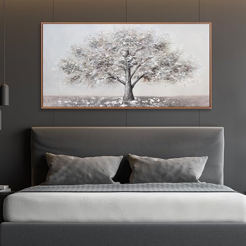 Abstract Wall Art Tree of Life White Background Canvas Wall Decor Framed Artwork Modern Aesthetic Suitable for Living Room Bedroom and Office Home Decor 20x40 In - color: White, size: 40"L x 20"W