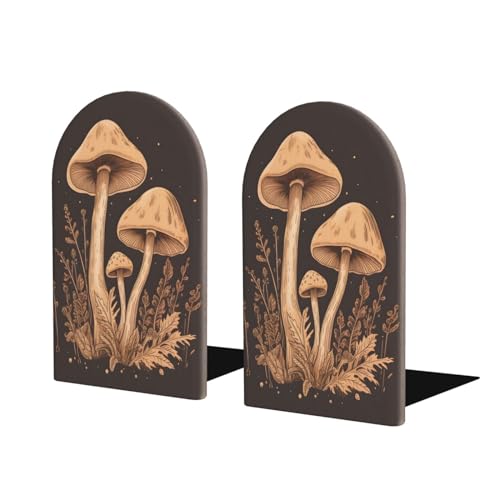 Wood Book Ends Non-Skid Bookends Vintage Line Mushroom Book Ends for Shelves Modern Book Holder Decorative Bookends for Office Home 1 Pair - color: Vintage Line Mushroom