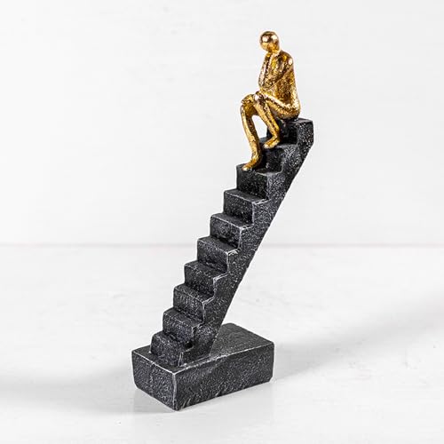 Thinker Statue Decor - Gold Home Office Desk -Bookshelf Decor, Abstract Resin Sculpture for Living Room -Bedroom Aesthetic Decor, 9.45" - color: ‌"single Gold"‌