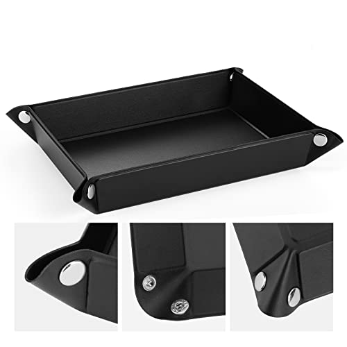 Luxspire Valet tray, PU Leather Tray, Catchall Tray, Men Women Jewelry Key Tray, Desk Storage Plate for Key Coin Phone Jewelry Wallet, Medium Size - Black - size: 11" x 9.1" x 8.7"