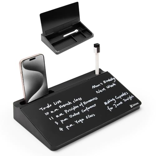 Varhomax Glass Desk Buddy Whiteboard with Storage, Small Dry Erase Desktop White Board Caddy to-do List Memo Notepad for Office, School and Home Office Supplies (Black) - color: Black