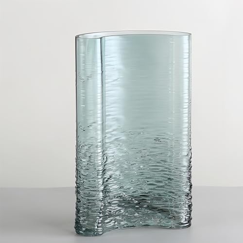 Blue Glass Flower Vase 10.6" Tall, 3lb Heavy Art Vases for Home Decor - Unique Decorative Centerpiece for Fresh/Dried Flowers, Modern Table Vase with Sturdy Base