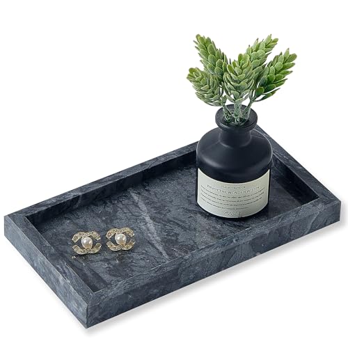 Natural Small Marble Vanity Tray, Luxury Stone Organizer for Bathroom & Kitchen | Holds Soap Dispenser, Jewelry, Perfume | Non-Resin, Non-Ceramic Décor - color: Black, size: 7.9" x 4.3" x 0.8"