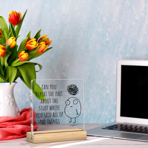 Funny Office Decor Funny Desk Decor Sarcastic Gifts Coworker Gifts Can You Repeat The Part Acrylic Humor Gift for Women Men Boss Coworker Home Office Decorations - color: Can You Repeat The Part About The Stuff Where You Said All Of The Things