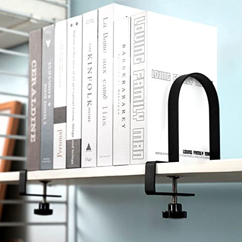 AJART Adjustable Book Ends for Shelves: Black Heavy Duty Bookends - Metal Clamp Book Organizer Storage Holders - color: Black