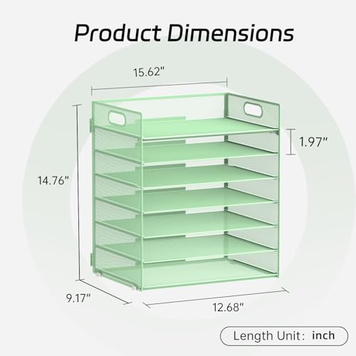 7 Tier Paper Organizer - Mesh Desktop File Holder with Handles for Office School Desk, Black (Mint green) - color: Mint green