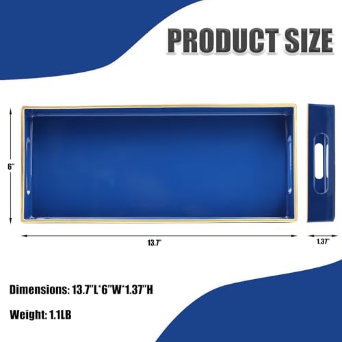 Blue Bathroom Vanity Tray for Countertop, Small Plastic Toilet Tank Versatile Storage & Organization Tray for Makeup, Perfume, Desk, Kitchen, Candles, 13.7"x6"x1.4", 35HB - color: 15hblue
