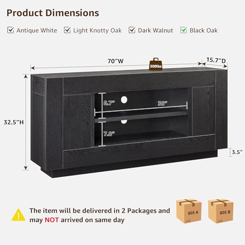 OKD Modern 70" TV Stand, Entertainment Center for TVs Up to 80", Media Console with Large Open Storage & Side Cabinets, Thick Wood Design for Living Room, Black Oak - color: Black Oak