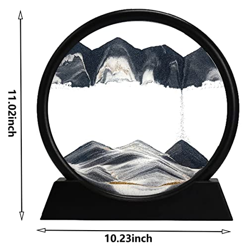 rysnwsu 3D Dynamic Sand Art Liquid Motion, Moving Sand Art Picture Round Glass 3D Deep Sea Sandscape in Motion Display Flowing Sand Painting Relaxing Desk Toys (Black, 12'') - color: Black, size: 12''