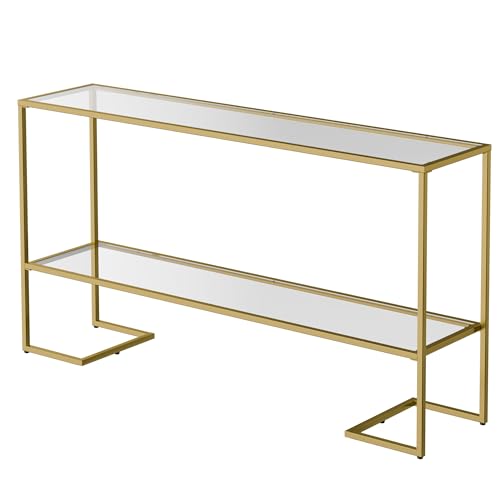 Cozy Castle 52" Entryway Table, 2-Tier Narrow Console Table with Tempered Glass & Sturdy Metal Frame, Modern Sofa Table with Storage Shelves for Entryway, Hallway, Foyer, Living Room, Gold - color: Gold Metal Frame