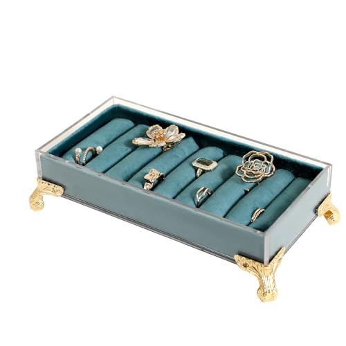 GemeShou velvet slots Ring holder for jewelry organizer, Blue earring ring display stand for selling, felt ring jewelry holder tray showcase【Velvet slots Ring Holder-Blue】 - color: Blue