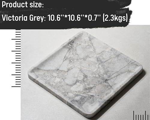 Natural Square Grey Marble Tray 10.6" – Luxurious Grey-White Marble Decorative Tray for Fruits, Food, Perfume, Jewelry, & Keys, Versatile Home Decor Tray for Bathroom, Vanity, Coffee Table & Entryway