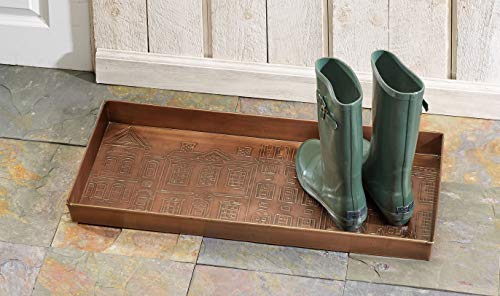 HF by LT Townhouses Pattern Metal Boot Tray, 30 x 13 inches, Antique Copper Finish - color: Townhouses Pattern, Antique Copper Finish