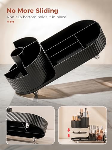 Booklov Rotating Makeup Caddy Organizer for Vanity, Large Capacity Cosmetic Display Case, Countertop Beauty Storage Holder for Skincare, Brush Eyeshadow Lipstick, Counter Desk Organization, Black - color: Black, size: L01