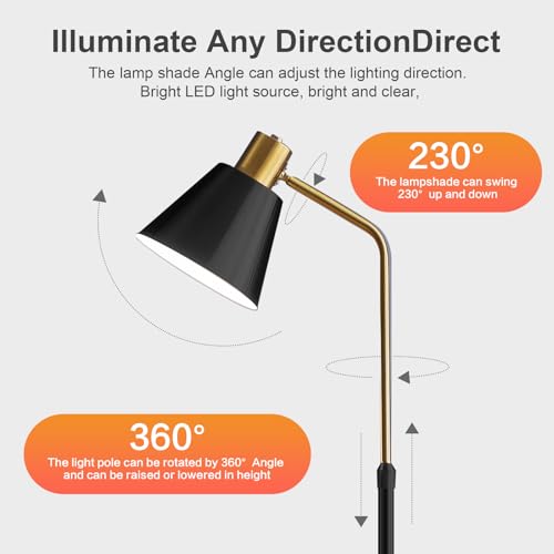 Black Floor Lamp with Walnut Side Table for Living Room Bedroom, Modern Standing Lamp 12W LED 3-Color Dimmable 3000K/4500K/6500K, Adjustable Reading Light with Shelf for Home Office Corner end - color: Black Table