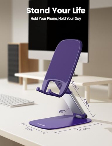 Lamicall Ultra-Thin Purple Phone Holder for Desk, Dark Purple Gifts for Women, Cellphone Stand Desktop Office Must Have, Cute Desk Accessories for iPhone 17 16 15 14 13 Pro Max, 4-8'' Smartphone - color: Purple