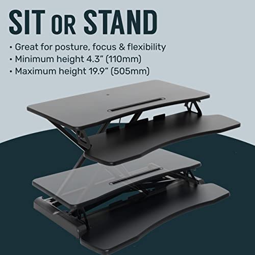 TechOrbits Standing Desk Converter-32-inch Height Adjustable, MDF Wood, Sit Riser-Black, 32" - size: 32" MDF Wood