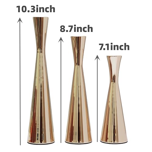 Taper Candle Holders Metal Candlestick Holders Set of 3 Table Mantel Decorative Candle Stand for Dinning,Party，Wedding,Home Decor(Gold) - color: Gold