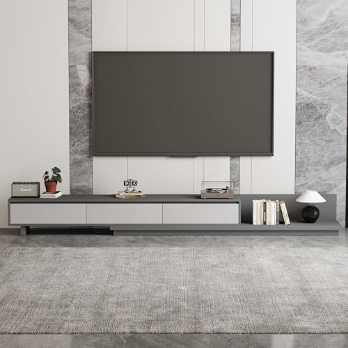 Mid-Century Modern Extendable TV Stand with Ample Storage for Living Room – Adjustable TV Cabinet from 78.7" to 130", 3-Drawer Entertainment Center, Grey - color: Grey