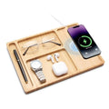 Valet Tray, Built-in Wireless Charger, Nightstand Organizer, Bamboo Desk Bedside Caddy Organizer Tray for Men, EDC Catchall Trays for Keys, Watch, Phone, Jewelry