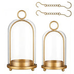 GYKLE Set of 2 Candle Lantern Set - Vintage Brass Candle Holders with Thick Glass Domes (5.25"x10" & 4.5"x7.87"), Perfect for Pillar Candles, Floral Arrangements, and Vintage Home Accents