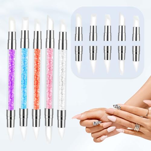 10Pcs Nail Art Sculpture Pen, Dual Tipped Silicone Nail Tools, Nail Art Tools, DIY Brush Dotting Tools Kit for Design Nail Foil Carving Drawing and 3D Effect Shaping Drawing Dotting Tools - color: Pink, Purple, Orange, White, Blue