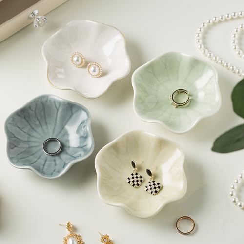 Ceramic Ring Dish, Jewelry Dish Holder, Small Trinket Tray Plate for Earrings Rings Necklaces Keys, for Mom Friend Sister (White Surface) - color: White Surface