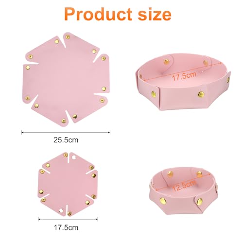uxcell 2 Pcs Valet Tray for Women and Men, PU Leather Jewelry Tray Entryway Table Bedside Nightstand Catchall Storage Organizer for Jewelry Key Coin Watch Wallet (2 Size, Pink) - color: Pink