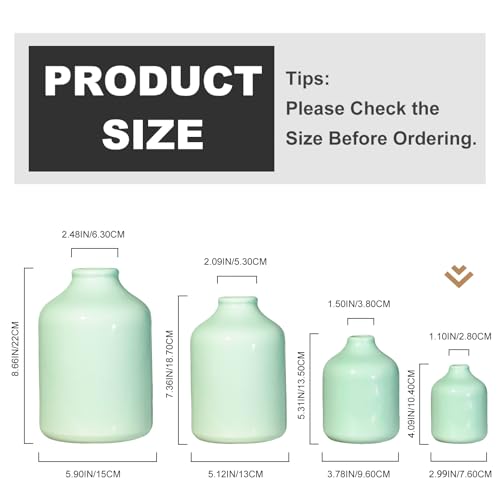 Sunddo 4 Inch Small Green Vase for Flowers - Cute Modern Decorative Vases Home Decor, Ceramic Bud Vase for Dining Table, Night Stand, Bathroom Decoration, Office Desk, Bathtub Decor - color: Light Green, size: 4 inch
