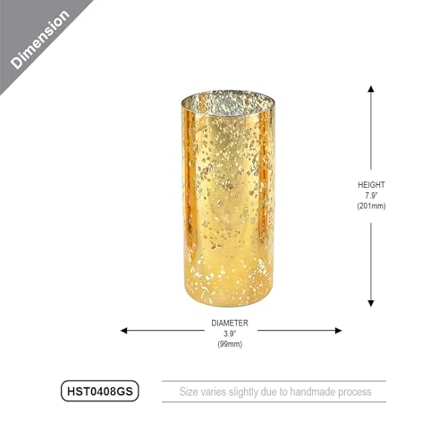 WGVI Hurricane Candle Holder Sleeve, W: 4", Ht: 8", Gold Speckled Glass Cylinder Open Both Ends, Chimney Tube Shade, 1 Piece - size: 4x8"H