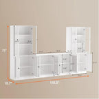 TUSY 71" TV Stand Storage Set - 2 Tall Bookcases & 2 Side Cabinets, Media Console with Glass & Wood Doors, Entertainment Center with Drawers, Tall Media Console for Living Room (White, ADDA) - color: White