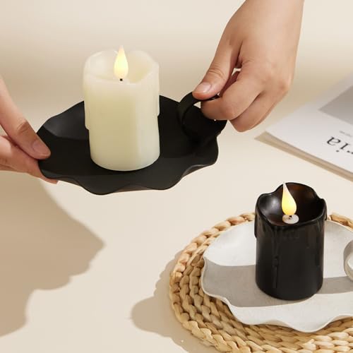 Candle Holders for Pillar Candles – 5.5" Overall Width Black Metal Holder with Plate, Fits Pillar Candles up to 3.3" in Diameter & Flameless, Modern Minimalist Candle Dish (Candles Not Included) - color: Black