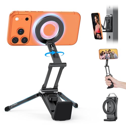 OMOTON TP02 360°Rotating for MagSafe Tripod, Adjustable Aluminum Magnetic Phone Tripod for iPhone 17/16/15/14 Pro Max Air, Foldable Cell Phone Stand Fits Vlog, Gym, Travel Essentials Accessories - color: 1-Black