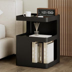 Modern Side Table,Small end Tables for Small Spaces,Black Metal nightstand,Bedside Tables,Accent Table with Storage for Couch, Bedroom,Living Room.No Assembly Required - color: Black-mo