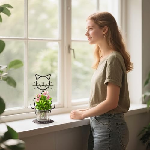 Marbrasse Plant Propagation Station, Cat Plant Terrarium with Metal Stand, Glass Planter Hydroponic Vase Birthday Gifts for Women Home Office Garden Decor Terrarium Supplies - color: Jklw-hand Cat
