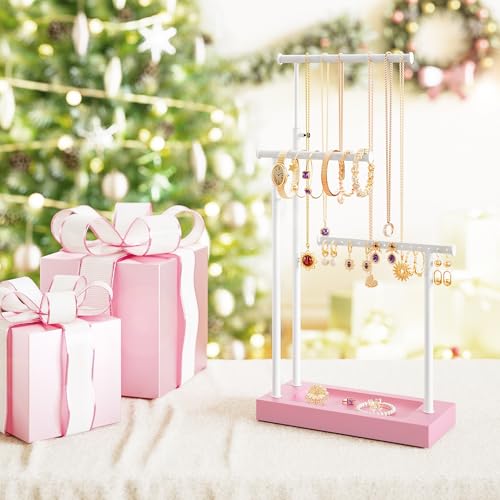 SRIWATANA Jewelry Organizer Stand, Extra Tall Necklace Holder Jewelry Holder, Gift Idea (Pink & White) - color: Pink & White