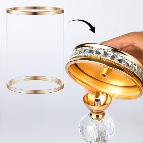 12.4" Tall Hurricane Candle Holder, Pillar Candle Holders with Glass Sleeve with Gift Box, Crystal Candle Stands for Home Warming, Weddiing, Dining Room Decor, Table Centerpiece (2, Gold, M) - color: Gold, size: Medium