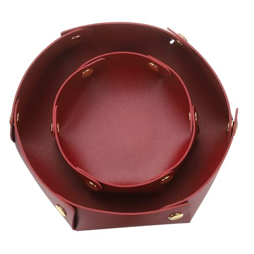 uxcell 2 Pcs Valet Tray for Women and Men, PU Leather Jewelry Tray Entryway Table Bedside Nightstand Catchall Storage Organizer for Jewelry Key Coin Watch Wallet (2 Size, Wine Red) - color: Wine Red