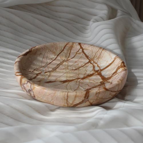 Natural Marble Travertine Ring Dish Jewelry Tray 5.5" for Women, Marble Trinket Dish for Key Earring Nightstand, Mother's Day Engagement Birthday Gift - Pink Marble - color: Pink Marble