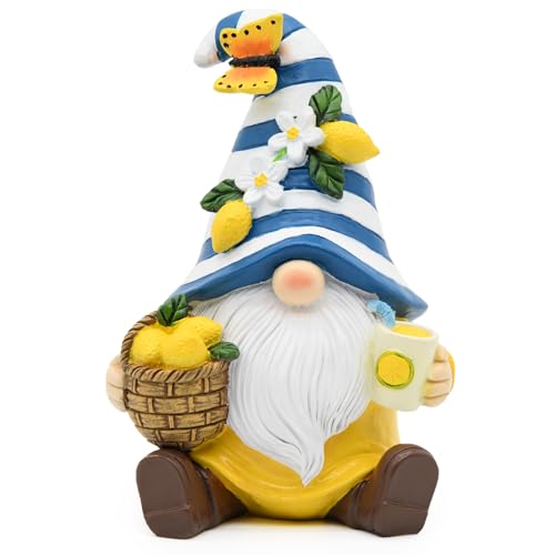 Lemon Decor Spring Garden Gnome, Mediterranean Decor Resin Figurines, Lemon Party Decoration for Home Kitchen Office Tiered Tray, Summer Gnomes Gifts - color: Yellow