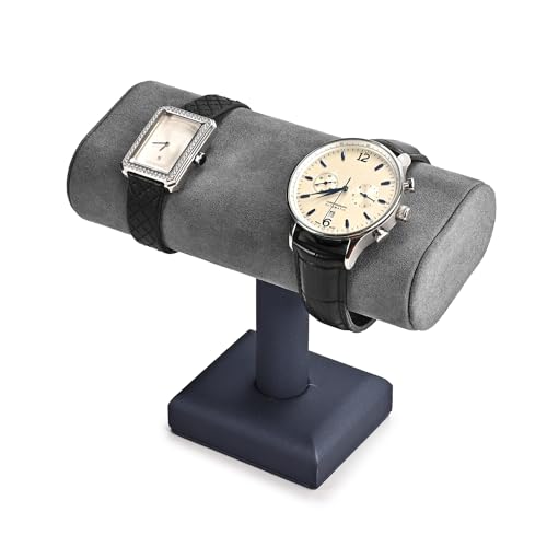Oirlv Premium Leather Watch Stand for Men T-bar Watch Display Stand for Watches Bracelet Holder Jewelry Display Stand (Dark Grey) - color: Grey