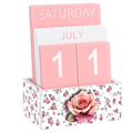 AceOrbit Pink Rose Wood Block Perpetual Calendar Coquettish Desk Decor Cute Month Week Date Display Decorative Block Calendar for Women Office Home Desk Gift for Women - style: Pink Roses