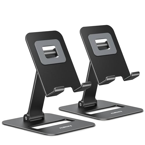 Nulaxy 2 Pack Dual Folding Cell Phone Stand, Fully Adjustable Phone Holder for Desk, Compatible with Phone 16 15 14 13 12 11, Nintendo Switch, All Phones, Black - color: Black