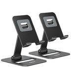 Nulaxy 2 Pack Dual Folding Cell Phone Stand, Fully Adjustable Phone Holder for Desk, Compatible with Phone 16 15 14 13 12 11, Nintendo Switch, All Phones, Black - color: Black
