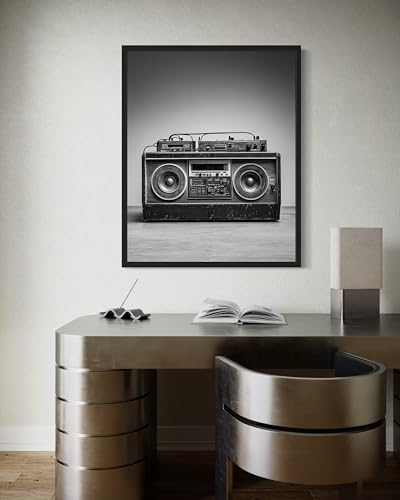 Boombox Art Music Poster - Musical Instrumental Wall Art Print - Black and White - Photography Musical Art - Bedroom or Office Living Room Decor 137 (Boombox, 16 x 20 inches, Unframed) - color: Boombox, size: 20"L x 16"W