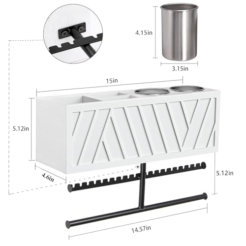 Rustic Hair Dryer Holder Wall Mounted,Hair Styling Tools & Accessories Organizer,Bathroom Supplies & hot Tools vanities Organizer Caddy,for Storage Flat Iron,Blow Dryer,Curling Iron,Towel - color: White.a