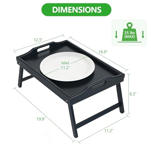 2 Pack Bed Tray Table Breakfast Trays Serving Tray Bamboo Bed Laptap with Floding Legs Handles and Phone Holders - style: 2 pack(Black)