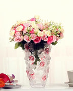Glass Flowers Vase 9.3 inch Tall, Unique Crystal Vases for Tables Centerpieces, Vintage Rose Large Vases Christmas Thanksgiving Gifts