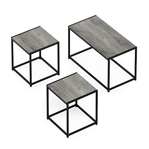 Furinno Camus Modern Living Room Coffee Table with 2 End Tables Set, French Oak Grey - color: French Oak Grey, size: 3 in 1