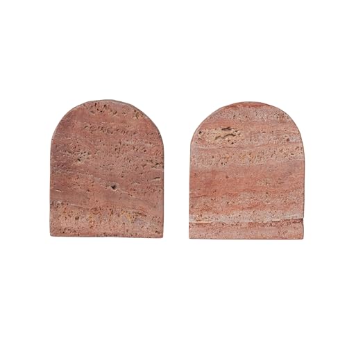 Bloomingville Crimson Archways Travertine Bookends, Red
